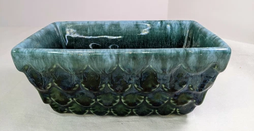 Vintage Hull Pottery Dark Green Drip Glaze Planter Scallop Pattern Marked USA A4
