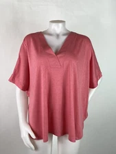 Natori Women's Size Large Pink Stretch Knit V-Neck Flowy Tunic Lounge Top Boxy