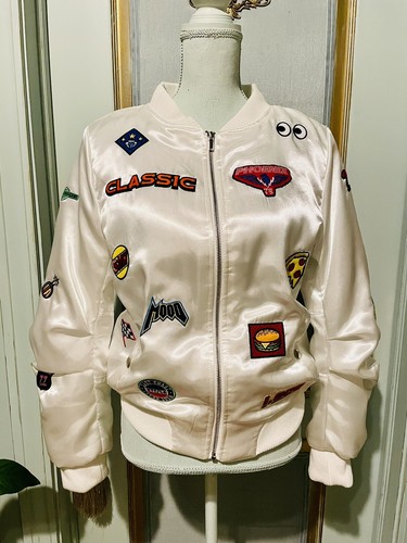 women's white satin bomber jacket