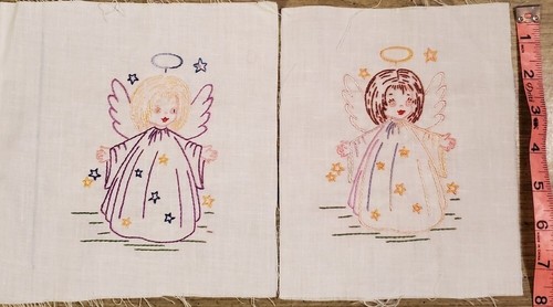 Hand Embroidered Angels 2 Panels 6"x8" A65