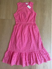 J.Crew Dress Pink Eyelet Midi Size 2 Ruffle Tiered Lined Sleeveless NEW