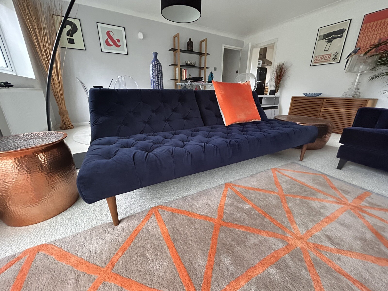 Heals 40 Winks sofa bed In Blue Velvet eBay