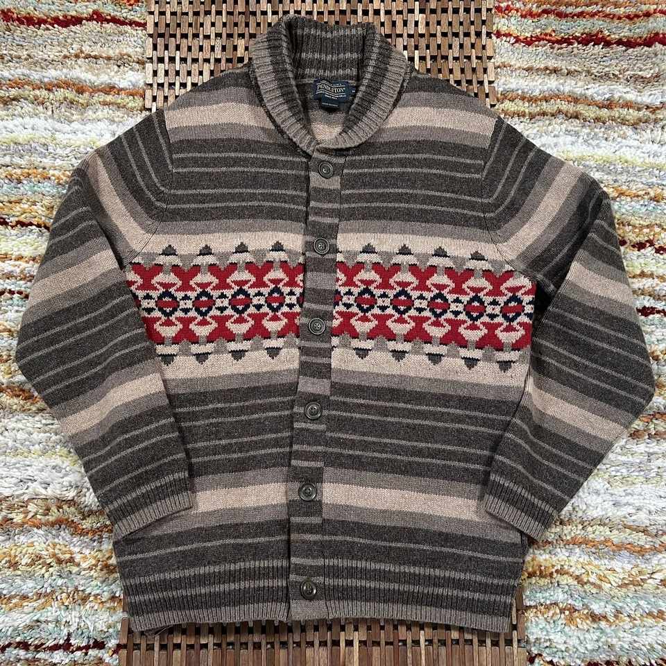 Pendleton Lebowski Aztec Lambs Wool Full Zip Shawl Collar Sweater Men’s Medium - Image 2 of 4