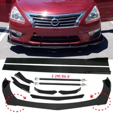 Front Bumper Lip Spoiler+86.6" Side Skirt Body Kit Glossy For Nissan Versa