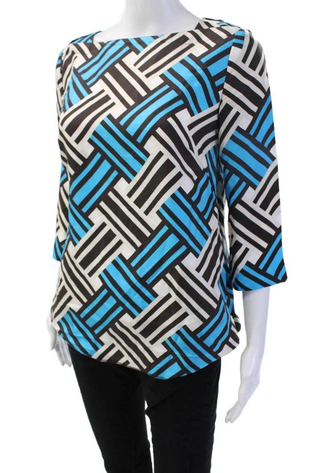 Túnica Milly Of New York Mujer Negra Seda Geométrica Cuello Cuadrado Manga 3/4 Talla 2 Foto 2 de 4