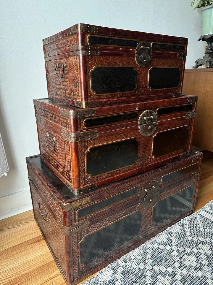 Maitland Smith Chinoiserie Trunks Set Of 3 - Image 2 of 4