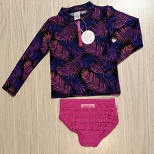 RuffleButts Rash Guard Bikini Set Girls Size 6 Pink Purple Palm Print 2pc NEW