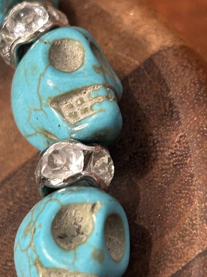 Crystal Skull Stretch Bracelet Turquoise And Rhinestone  - Image 3 of 4
