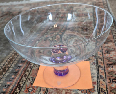 New w/Label ORREFORS Sweden Crystal Glass Blue Droplet Footed Bowl 9.75 x 7.5