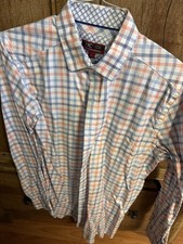 Johnston & Murphy Men's White Blue Red Plaid Cotton XC4 Long Sleeve Shirt
