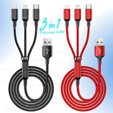 Multi Charging Cable Braided Universal 3 in 1 USB C Micro USB USB 8 Pin Cord Lot