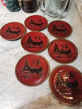 Home Studio Woodland Salad Plate Canoe With Trees Set Of 7