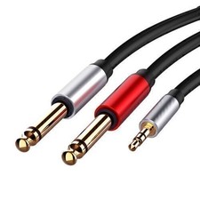 3.5mm 1/8" TRS to Dual 6.35mm 1/4" TS Y-Splitter Audio Cable Phone Jack Plug 5FT