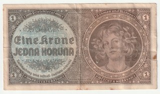 1 Krone 1940 45 Böhmen und Mähren Tschechoslowakei.