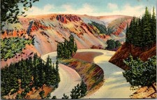 Yellowstone National Park Mae West Curve Switchbacks Wyoming Linen VTG Postcard