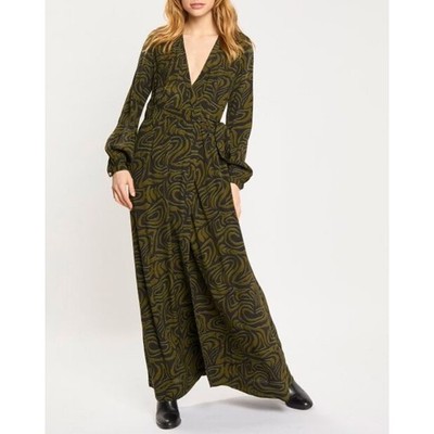 Scotch & Soda NWT Wrap Maxi Dress Olive Abstract Print Long Sleeve Sz M