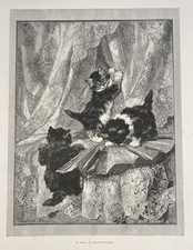 CATS AT HOME, BY HENRIETTE RONNER. A RARE, ORIGINAL PRINT FROM THE ILLUSTRATED L