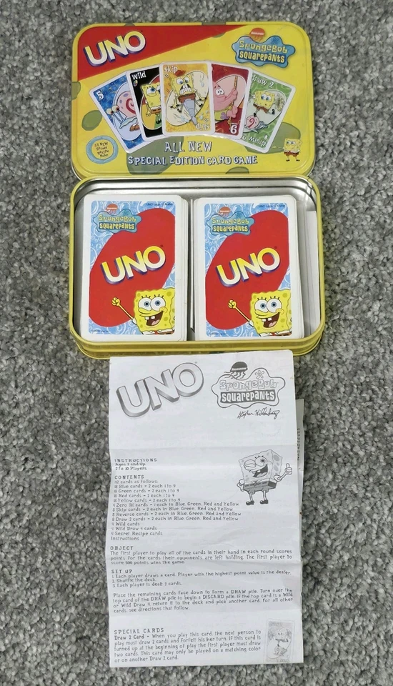 SpongeBob Squarepants UNO  Special Edition Card Game w/ Tin Vtg. 2003 Complete  - Image 4 of 4