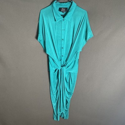 Nina Parker Dress Womens Plus Turquoise Ruched Tie Front Office Career Flatter