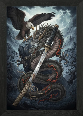Adler Drache Katana gerahmtes Wandbild Poster Leinwanddruck Bild