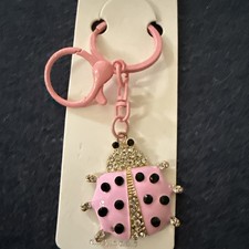 Pink/Black Ladybug with Black Dots Rhinestones Keychain/Purse Charm