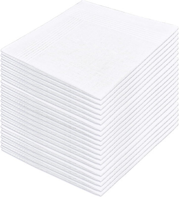 DHOOZ 20 Pcs Cotton Handkerchiefs, White Men'S Handkerchiefs & Pocket Squares, L