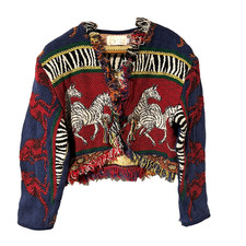 Chaqueta Bolero Cache Cárdigan Manta Suéter Estampado Cebra De Colección Años 90 Arte para Usar
