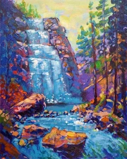 DNFineArt "Hidden Falls" 8" x 10" Original Impressionism Painting on Flat Canvas
