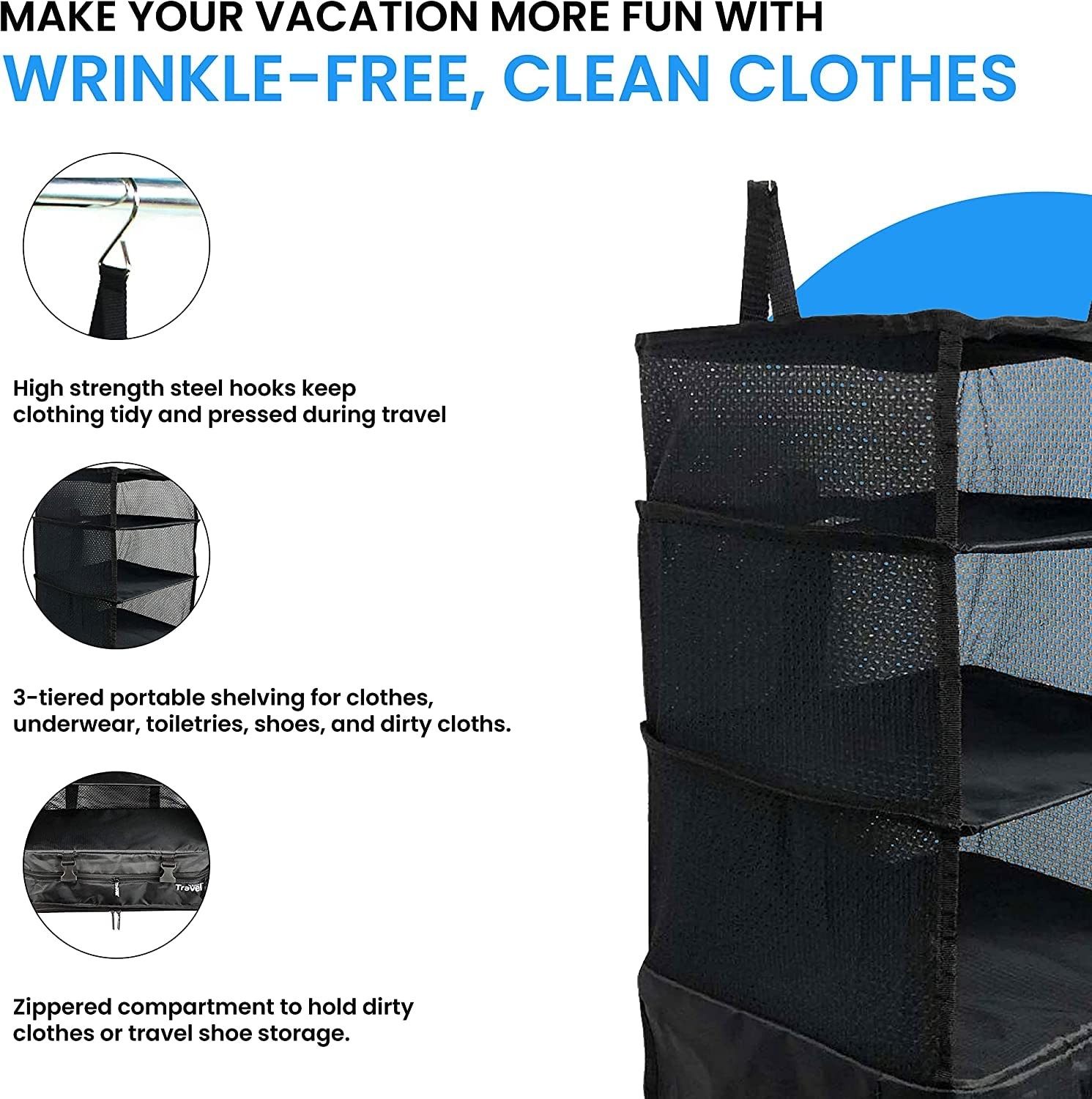 Stow-N-Go Travel Luggage Organizer – Portable Hanging Travel Shelves, Carry-O...