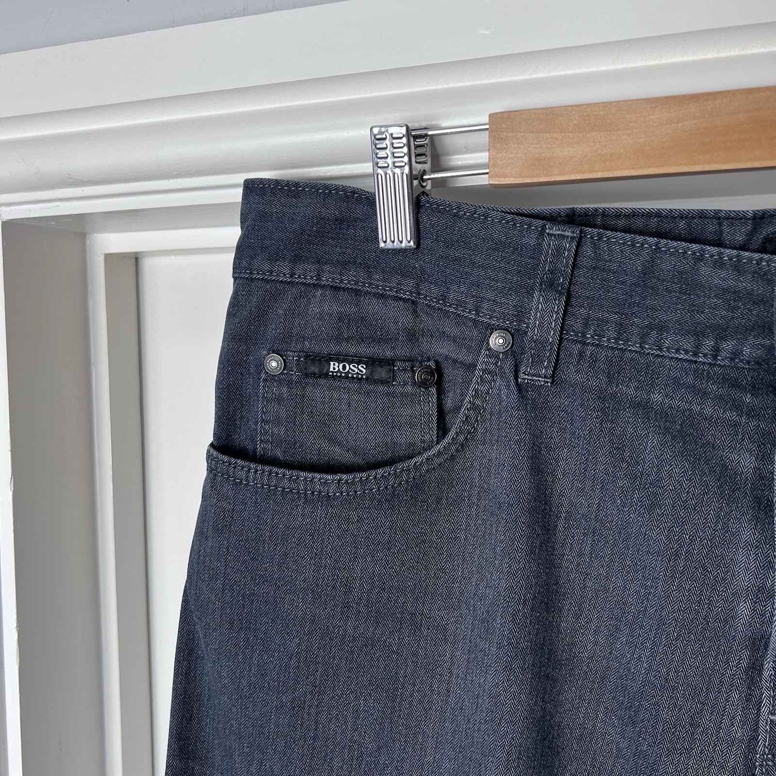 Hugo Boss Jeans Men's W34 L32 Black Grey Maine Regular Fit Straight Cotton Blend thumbnail 2