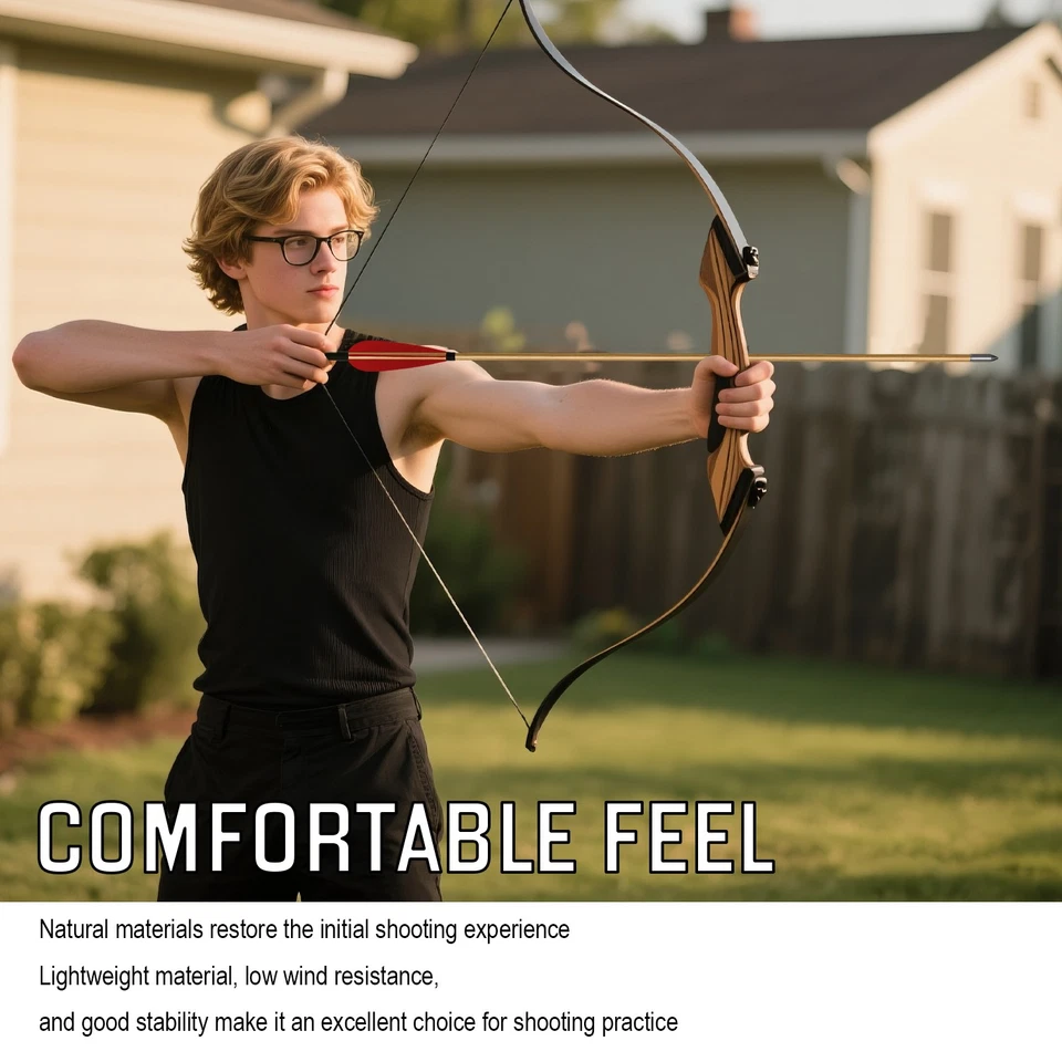 12Pcs Handmade Tradition 33" Wooden Arrow LongBow Red Turkey Feather Fletching - Image 4 of 4