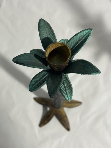 Set of 3 Vintage Metal Palm Tree Taper Candle Holders | 9.5”, 11.5” & 13.5” - Picture 4 of 7