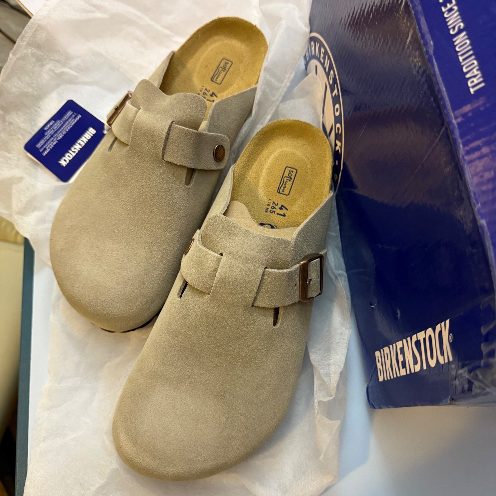 Birkenstock Boston BS Suede Clog Sandals Gray Narrow Fit Size 41 US 7.5-8 M