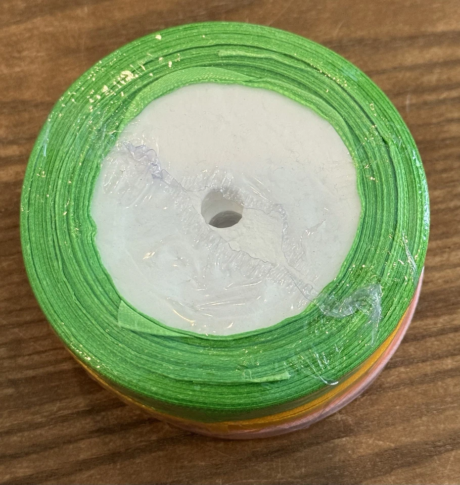 1/2" Satin Ribbon for Crafts, Decorations, Etc. Pink, Gold & Green - A0141 - Image 3 of 3