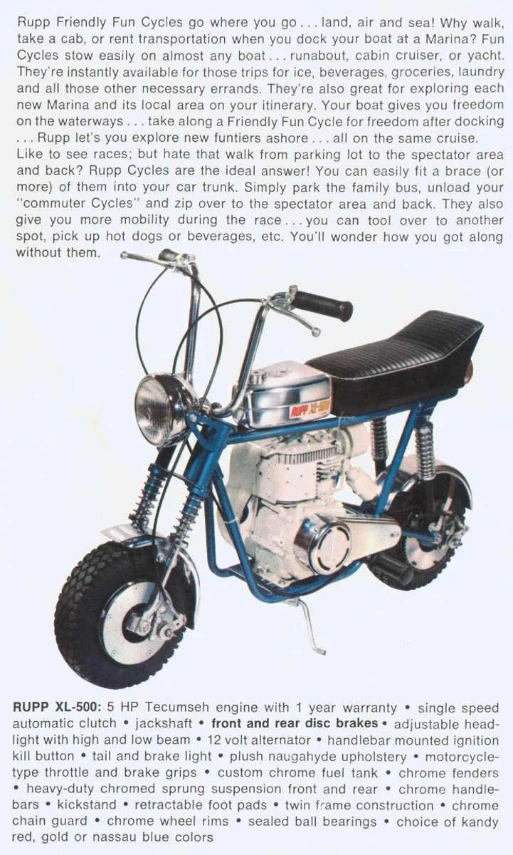 RUPP XL 500 VINTAGE MINI BIKE MINICYCLE SALES AD BROCHURE