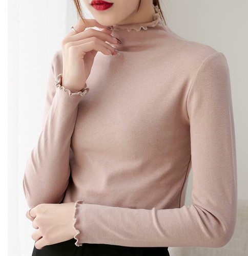 Women Ruffle Turtleneck Pullover Long 