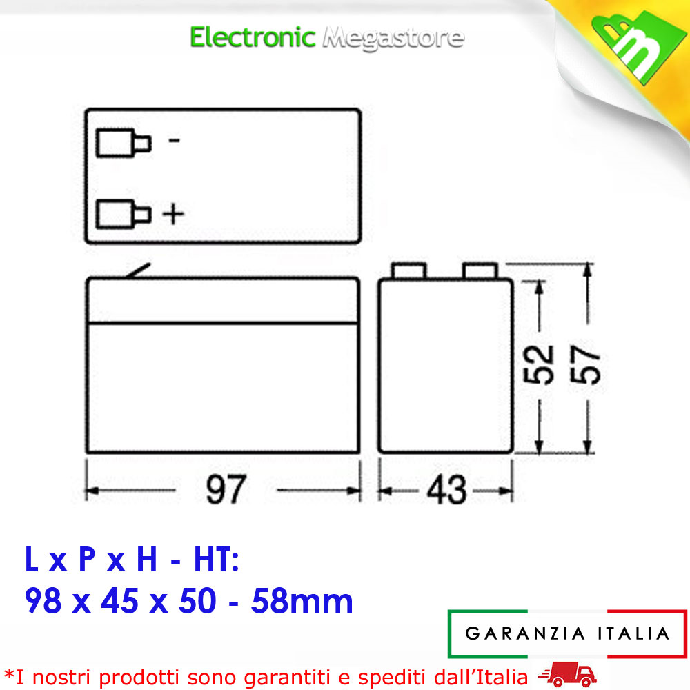 Batteria al Piombo AGM UL1.3-12 Ultracell (Regno Unito) 12V DC 1.3AH spunto 18A