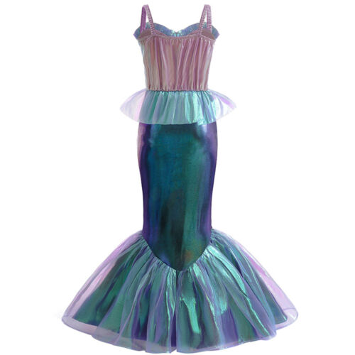 Niños Niñas Vestido de sirena Sin mangas Halloween Disfraz Cosplay Falda Cola de pez - Imagen 5 de 27