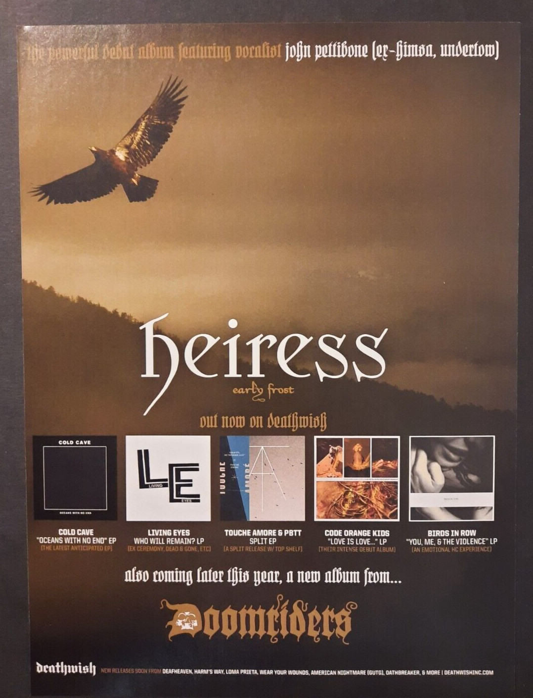 HEIRESS "Early Frost" Deathwish Records Himsa ~ Magazine Print/Promo Ad 2013