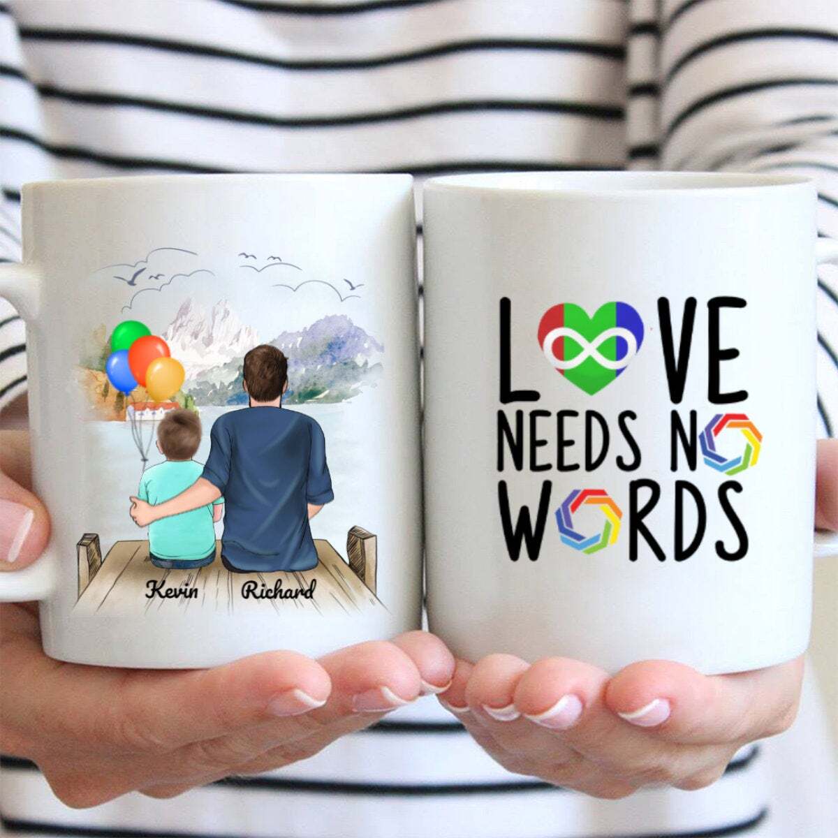 Love Needs No Words Father And Autism Kid Mug Cup Birthday Gift Personalized