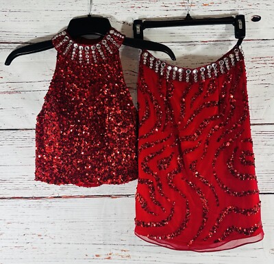 red silk two piece dress Two Piece Round Neck Red Satin Prom Dress with Lace Appliques PG590 US8 / Custom Color