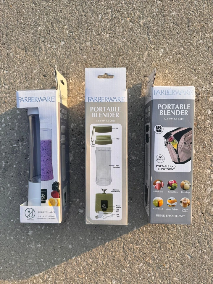 NUEVA Licuadora Portátil Farberware Inalámbrica Recargable USB Correa de Transporte Wte/Negro/Gr Foto 3 de 3