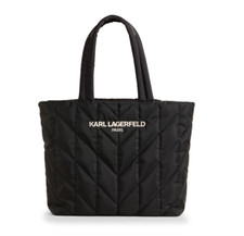 KARL LAGERFELD WOMEN BLACK GUNMETAL VOYAGE QUILTED TOTE NWT 198 