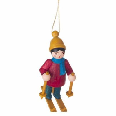 Holiday Sports Children German Wooden Ornament Skiing - Handmade in Germany