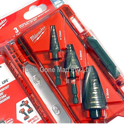 48899266 Milwaukee 3pc Hex-Drive Titanium Aluminium Step Drill Bit Set Metric ...