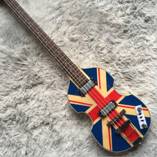 BB2 4-strings Electric Bass Guitar Hollow Body Blue Red Blue Chrome Hardware