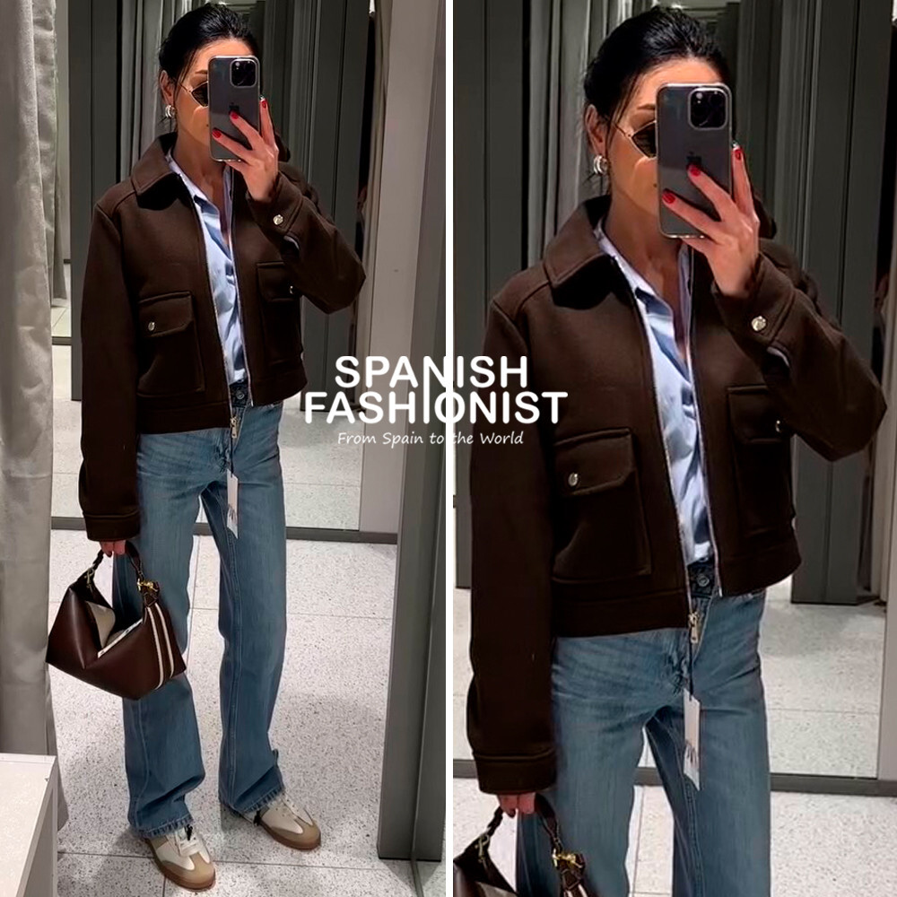 ZARA WOMAN SS25 BROWN SOFT ZIPPERED JACKET ALL SIZES 3046