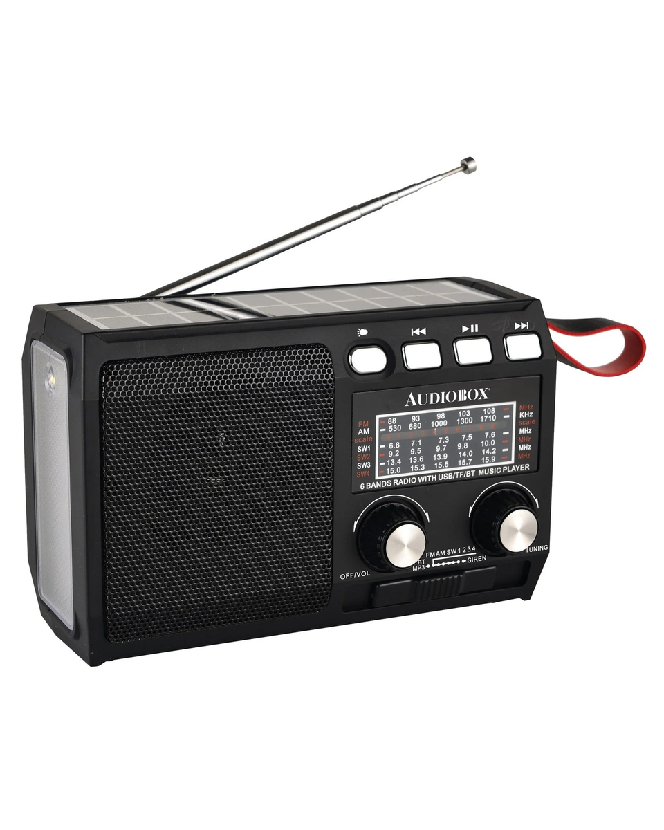 Audiobox RX-120BT Solar Powered 6-Band Radio w/Hand Crank