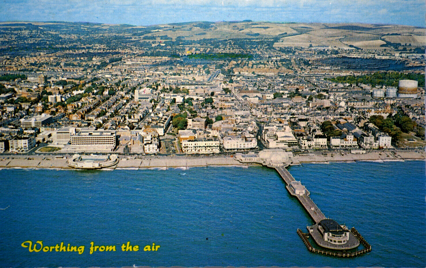 Postcard Worthing Aerial View Shore Promenade Beach Pier Sea Sussex Constance