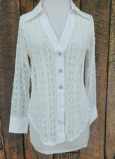 NWOT For Love & Lemons Skivvies Sheer Lace Blouse Womens S White LS Top